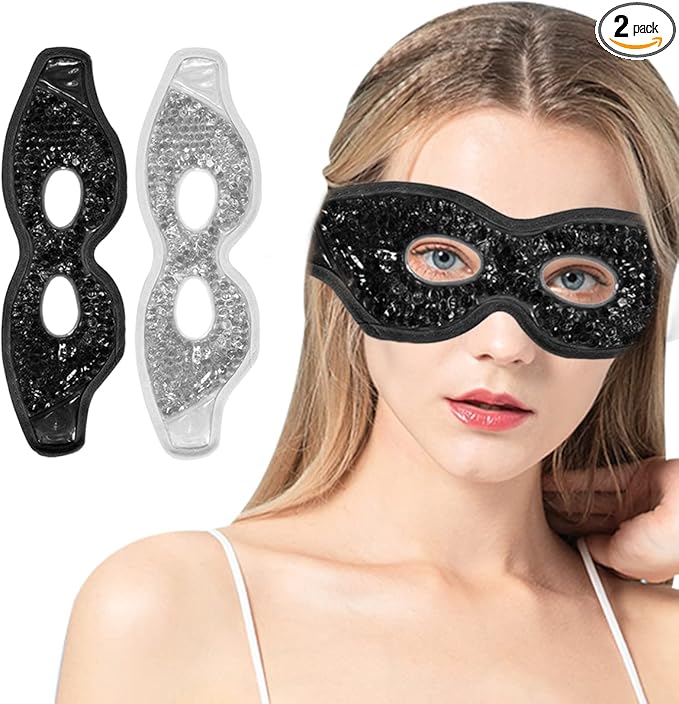 Jakuva 2PCS Cooling Eye Mask Sleeping Mask, Ice Eye Pads & Cold Eye Packs & Heat Cold Compress Pack Eye Spa Pad for Puffy Eyes,Puffiness,Headache,Stress Relief (Gray&Black)-VivaGrace Women