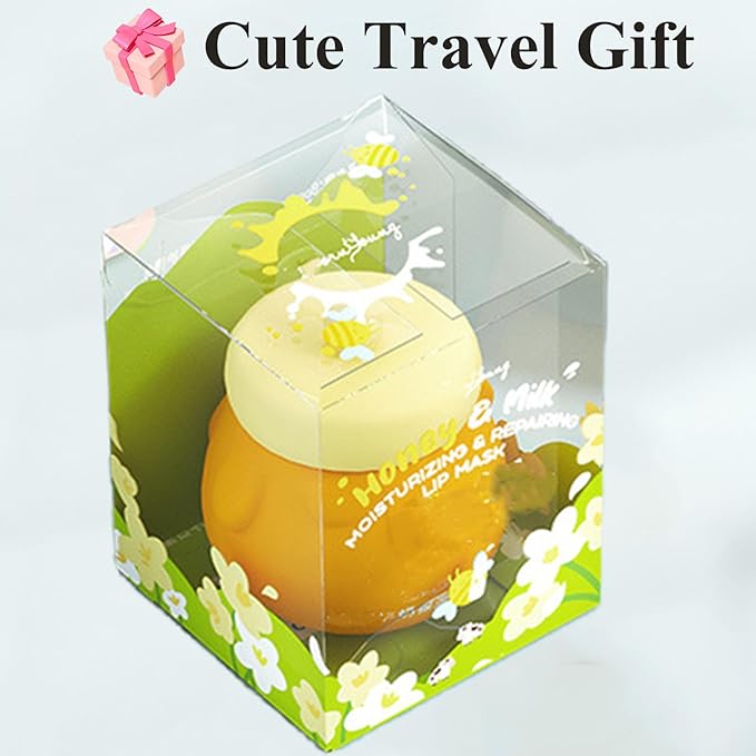 Honey Lip Mask, 3 In 1 Cute Hydrating Lip Mask for Women Girls, Honey Lip Balm with Wand, Milk Lip Masks for Dry Lips, Day and Night Night Lip Mask, Skin Care Lip Mask with Mirror-VivaGrace Women
