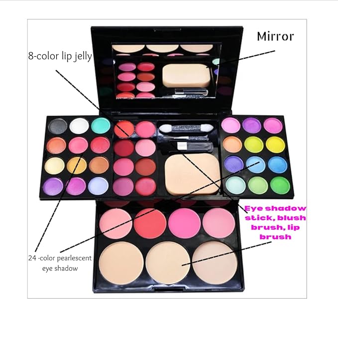 Ladies vegan girl makeup kits all in one box set cosmetic Eye shadow Palette matte gift makeup kit full blush makeup set (Multi Colored)-VivaGrace Women