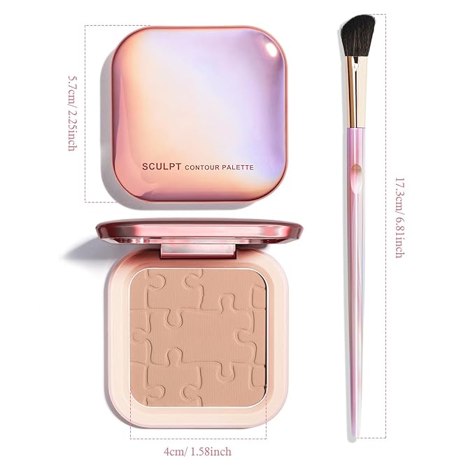 Contour Palette with Brush, Cream Contour Powder Palette Bronzer Powder Matte Bronzer Palette Cool Toned Contour Kit with Mirror for Face Sculpting Contour Makeup (#C02 Soft Brown)-VivaGrace Women