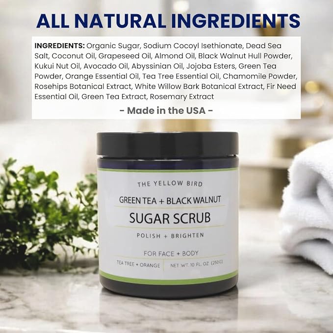 Natural Green Tea Sugar Scrub. Face, Body, and Foot Exfoliator. Helps with Moisturizing, Acne, Celluite, Wrinkles, and Exfoliating Dead Skin.-VivaGrace Women