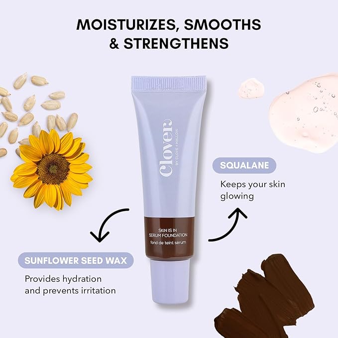 Clover Skin Is In Serum Foundation | Hydrating Face Serum, Lightweight Foundation, Cruelty-Free & Vegan | With Squalane And Sunflower Seed Wax | 30 ml - Shade 14 (Deep)-VivaGrace Women