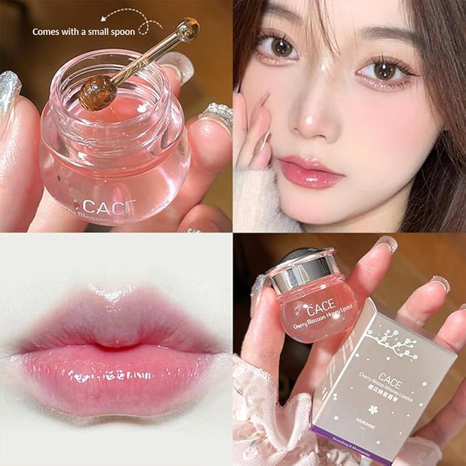 Moisturizing Cherry Blossom Honey Lip Oil Lipsticks,Hydrating Propolis Lip Sleeping Mask,Cherry Lip Balm Honey Pot Lip Mask, Prevent Dry&Cracked, Nourishing Repair Dry Crack Lipblam Lips Care-VivaGrace Women