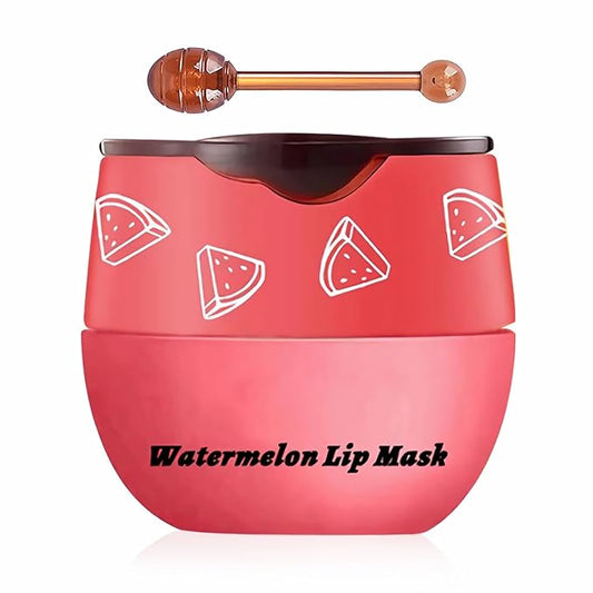 Watermelon Sleeping Lip Mask,Bee Lip Balm Lip Mask Honey Pot Propolis Moisturizing Lip Balm with Stick,Plumping Lip Hydrating Prevention Dry& Cracked Lip Scrubs Exfoliato Lip Wrinkle Care(Watermelon)-VivaGrace Women