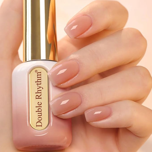 Double Rhythm 0.50 OZ Gel Polish Hema Free Same Color Same Bottle Golden Round Translucent Neutral Natural Milky 15 ML Jelly UV Polish Art DIY at Home (Nude Peach-C1368)