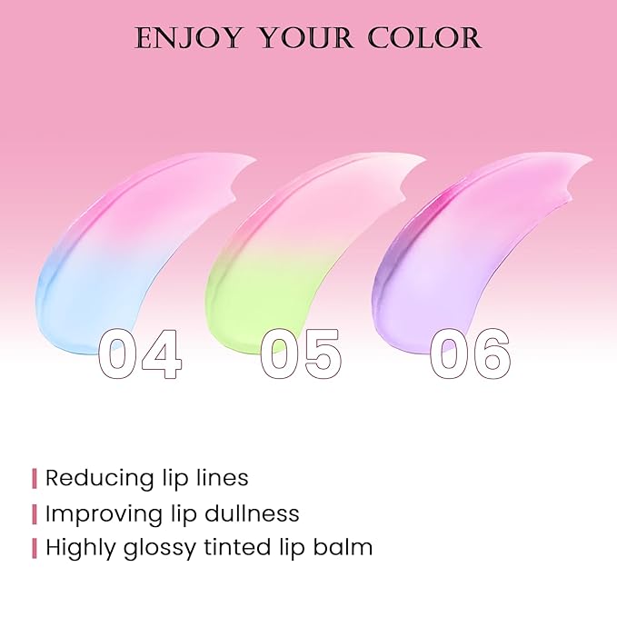 DAGEDA 3PCS Tinted Lip Balm, Moisturizing Magic Color Changing Lipstick, Soothing Hydrating Lip Balm Tinted, Glossy Lip Plump Gloss Butter Balm for Women, Lightweight, Non-Greasy, 04+05+06-VivaGrace Women
