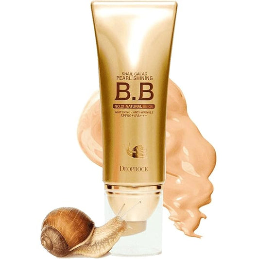 Deoproce Pearl Shining BB Cream Snail Galac SPF50+/PA+++ Face Moisturizer Skin Tone Correction Blemish Covering UVA/UVB Block reduction Korean Makeup Anti Wrinkle (#21 Natural Beige)-VivaGrace Women
