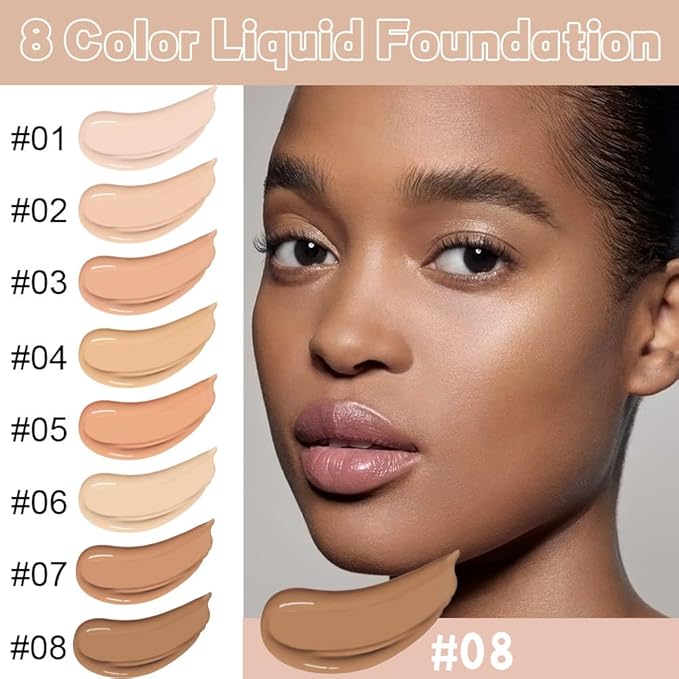Matte Cream Oil Free Concealer Foundation Pack with Foundation Brush,Base Facial Matte Full Coverage Liquid Tattoo Concealer Hide Foundation Primer Make-up Kit.1.67 Fl.Oz (08#)-VivaGrace Women