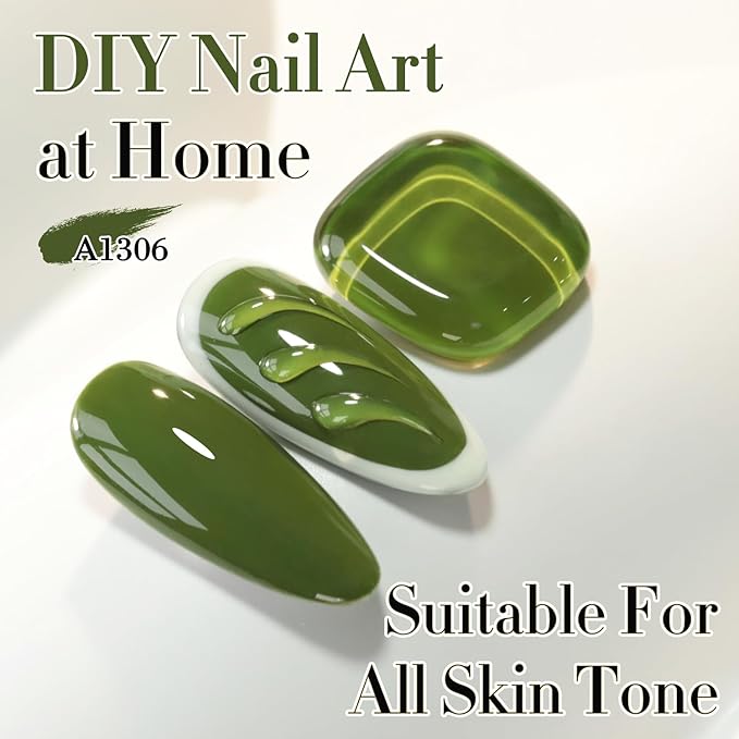 Double Rhythm 0.50 OZ Gel Polish Hema Free Same Color Same Bottle Golden Round Translucent Neutral Natural Milky 15 ML Jelly UV Polish Art DIY at Home (Dark Green-C1306)