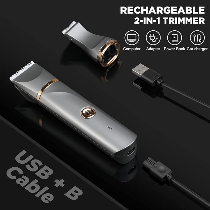 AREYZIN Body Hair Trimmer for Women Electric Body Shaver for Back Chest Armpit Legs Pubic Hair, USB Rechargeable, Replaceable Snap-in Ceramic Blades, IP7X Waterproof for Wet and Dry Use,Gray&Gold-VivaGrace Women