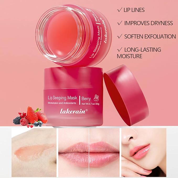 Sleeping Lip Mask, Long-Lasting Nourish & Hydrate Lip Mask, Lip Balm, Lip Oil, Lip Skin Care, Hydrating, Moisturizing Lip Lines Night Sleep Care Lip Anti-chapped Lip Cream (02# Berry)-VivaGrace Women