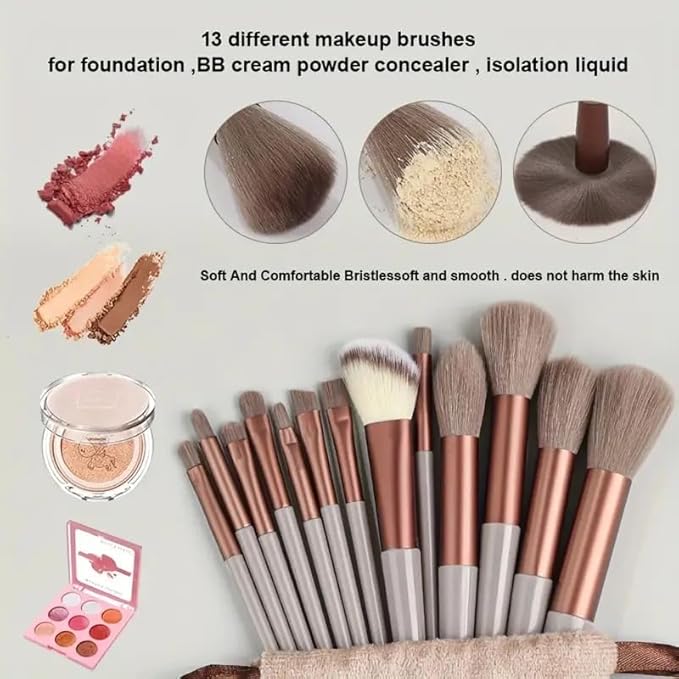 Foundation Makeup Brush Set Kit | 13 Pcs Premium Synthetic Kabuki Eye Shadows Make Up Brushes + 1 Sponge + 1 Brush Bag for Travel and Home Use (PINK)-VivaGrace Women