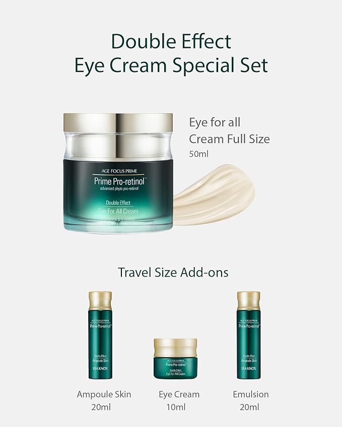 Isa Knox AGE FOCUS Prime Double Effect Eye For All Cream Set (3.4fl oz) - Korean Skincare Set, Lightweight Rich Eye Cream, Toner, Emulsion with Daytime Retinol,-VivaGrace Women