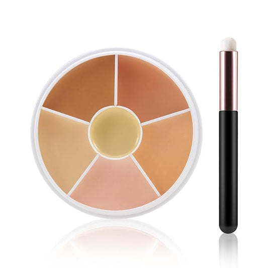 6 Colors Concealer Palette with Brush,Full Coverage,Cream Contouring Makeup Kit,Corrects Dark Circles Red Marks Scars-VivaGrace Women