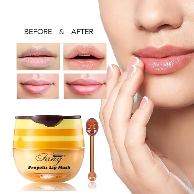 Honey Lip Balm Pot, Propolis Lip Mask, Strawberry Hydrating Propolis Lip Sleeping Mask, Prevent Dry&Cracked, Lip Repair Nourishes the Lip Skin (honey&straberry&cherry&apple)-VivaGrace Women