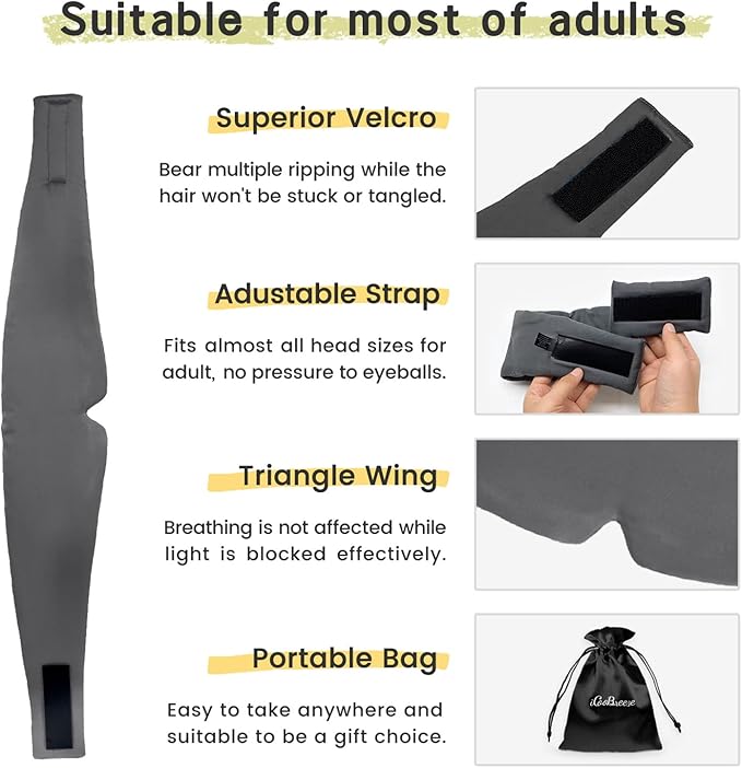 100% Handmade Bamboo Sleeping Eye Mask for Women for Men,Night Masks,Organic Sleep Mask,Blockout Eye Mask for Sleeping,Large Size Adjustable (1 PC, Dark Grey)-VivaGrace Women