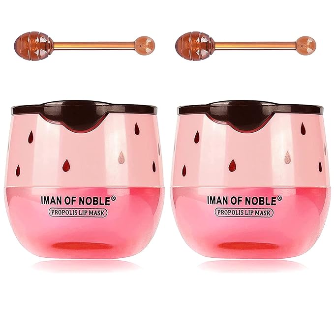 Bee Lip Balm Honey Pot, Strawberry & Honey Moisturizing Propolis Lip Mask, Hydrating & Prevention Dry and Cracked Lip Scrubs Exfoliator, Reduces Lip Lines (2PCS Pink)-VivaGrace Women
