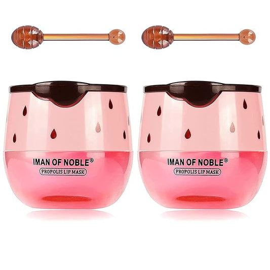 Bee Lip Balm Honey Pot, Strawberry & Honey Moisturizing Propolis Lip Mask, Hydrating & Prevention Dry and Cracked Lip Scrubs Exfoliator, Reduces Lip Lines (2PCS Pink)-VivaGrace Women