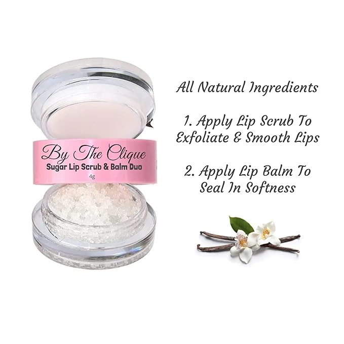 Premium 2 in Exfoliating Sugar Lip Scrub and Smoothing Safflower Oil Infused Lip Balm Duo | All Natural Ingredients | Vegan, Gluten Free and Cruelty Free | Vanilla Sugar-VivaGrace Women