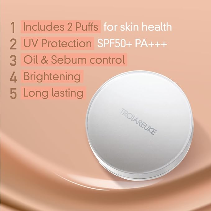 TROIAREUKE A+ Cushion Foundation (Shade 21) I Natural Coverage Foundation Makeup, Moisturizing Finish for Sensitive, Oily, Combination Skin, Skin Care Cushion I Korean Aesthetic Makeup-VivaGrace Women
