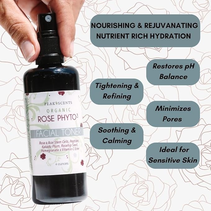 Organic Phyto³ Rose Water Facial Toner Spray - Pure Rosewater for Face, with Acaí and Herbal Extracts - Eco-Friendly and Vegan - Hydrating Rose Water Organic Face Spray (4 oz)-VivaGrace Women