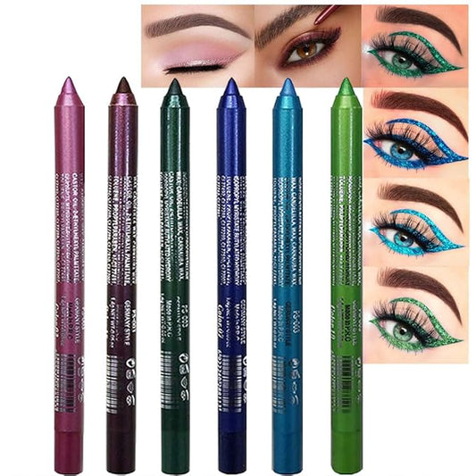 Kaely 6Pcs Glitter Gel Eyeliner Pencil Set for Women, Eye Liner Waterproof Smudge Proof with Sharpener, Waterline Eye Makeup Liners, lapiz de ojos delineador de ojos contra el agua, 02