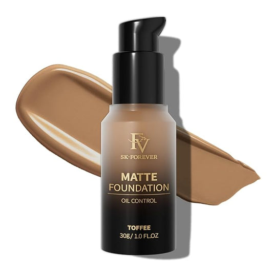 FV Full Coverage Liquid Foundation, Lightweight & Concealing, Long Lasting Matte Foundation Makeup with Flawless Finish, Oil Control Waterproof Foundation for Oily Skin (Toffee Matte)-VivaGrace Women