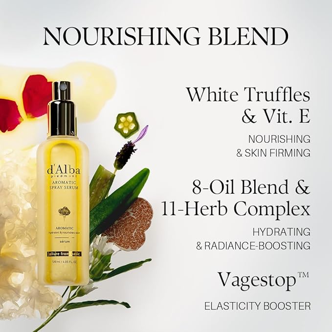 d'alba Piedmont Italian White Truffle First Aromatic Spray Serum, Fragrant VEGAN Glowy Antioxidant Face Mist, Deep Hydration Skin Firmness, Korean Skin Care (4.05 fl.oz)-VivaGrace Women