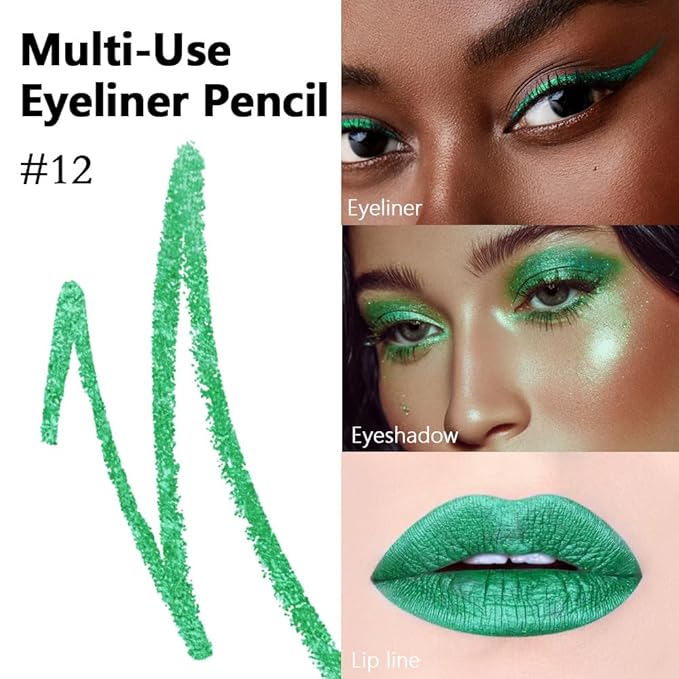 evpct Pearl Green Gel Eyeliner Pencil for Women Waterline Waterproof Smudge Proof Eye Makeup Liners, Green Mascara Eye Liner Gel Liner Eyeliner with Sharpener delineador de ojos contra el agua 12
