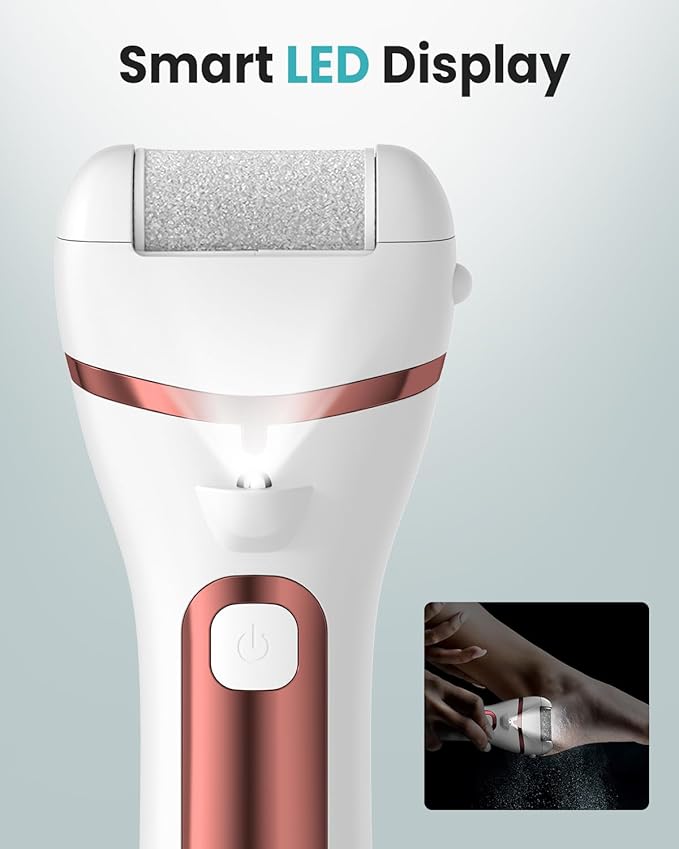 PUBOO Foot Callus Remover Electric 10000 RPM 3-Speed IPX7 Rechargeable Pedicure Kit for Hard Skin Women & Men. Portable Multi-Roller File Grinder Sander Scrubber with LED Display for Wet & Dry Feet-VivaGrace Women