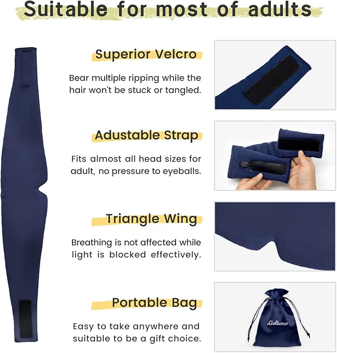 100% Handmade Bamboo Sleeping Eye Mask for Women for Men,Night Masks,Organic Sleep Mask,Blockout Eye Mask for Sleeping,Large Size Adjustable (Navy Blue)-VivaGrace Women