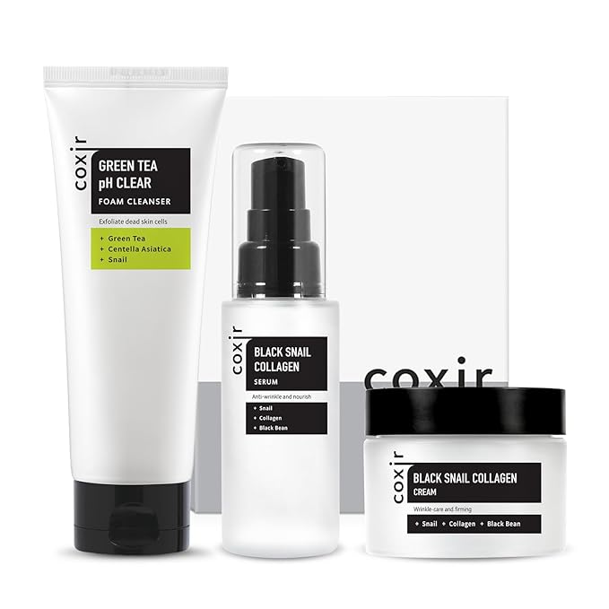 coxir BLACK SNAIL GIFT SET /Gift Set Birthday present /Foam Cleanser+Serum+Cream/Black Rice, Bean, Sesame, Snail Mucin, Collagen, Peptide l Repairing&Firming l Korean Skin Care-VivaGrace Women