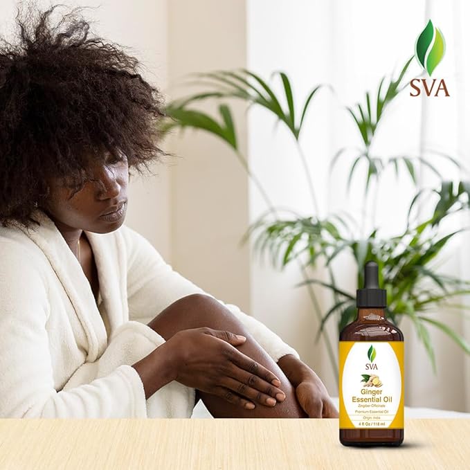 SVA Ginger Essential Oil – 4 Fl Oz – 100% Natural Ginger Oil - for Diffuser, Hair Care, Face, Skin Care, Aromatherapy, Scalp and Body Massage, Soap and Candle Making – with Dropper-VivaGrace Women