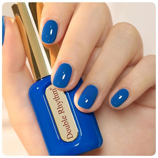 Double Rhythm 0.50 OZ Gel Polish Hema Free Same Color Same Bottle Golden Round Translucent Neutral Natural Milky 15 ML Jelly UV Polish Art DIY at Home (Dark Blue-C1335)