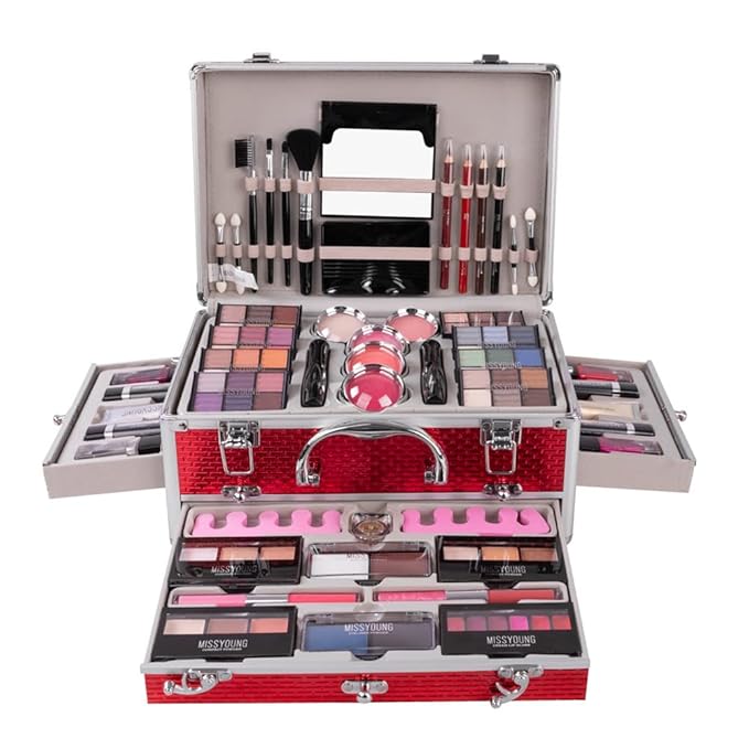 Make-up Box Set Multi-purpose Cosmetic Storage Beauty Case Professional Contain Eyeshadow Concealer Lip gloss Blusher Compact Powder Eyebrow and Makeup Pencil Brush #3-VivaGrace Women