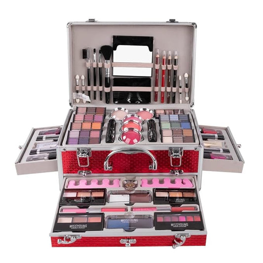 Make-up Box Set Multi-purpose Cosmetic Storage Beauty Case Professional Contain Eyeshadow Concealer Lip gloss Blusher Compact Powder Eyebrow and Makeup Pencil Brush #3-VivaGrace Women