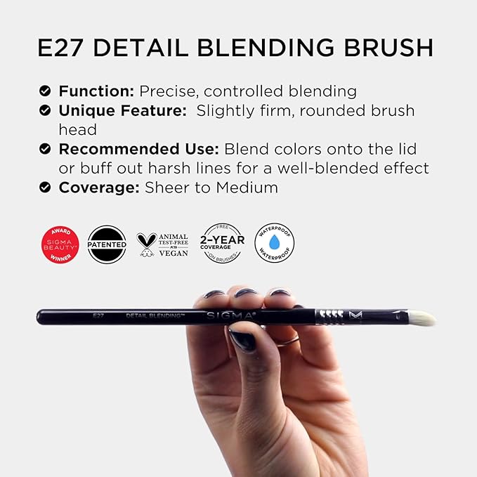 Sigma Beauty Professional E27 Detail Eyeshadow Blending Brush – Eyeshadow Application and Blending Brush - Apply Pigment and Blend Harsh Lines for a Well Blended Effect (1 Brush)-VivaGrace Women