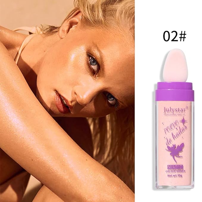 AKARY Shimmer Highlighter Powder, Fairy Polvo De Hadas Highlighter Powder & Blush Stick, Instant Glow Luminizer Duo, Glitter Body Face Hair High Gloss Stick, Sparkle Smudge-Proof Highlighter Stick Party Makeup (B1- #2)-VivaGrace Women