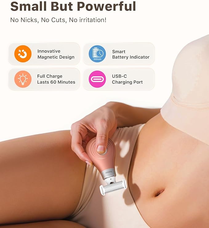 Mini Bikini Trimmer for Women - Intimate Pubic Hair Removal, Electric Body Groomer, Small Portable Wet/Dry Shaver, Magnetic Blade, USB-C Rechargeable with Travel Case, Easy to Clean (Gold)-VivaGrace Women