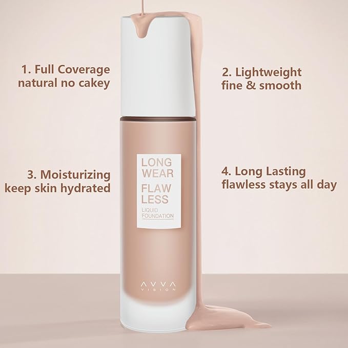 Liquid Foundation Makeup Natural True Skin Tone Full Coverage Concealer Flawless Complexion Blendable Longwear, 102, 1 fl. oz.-VivaGrace Women