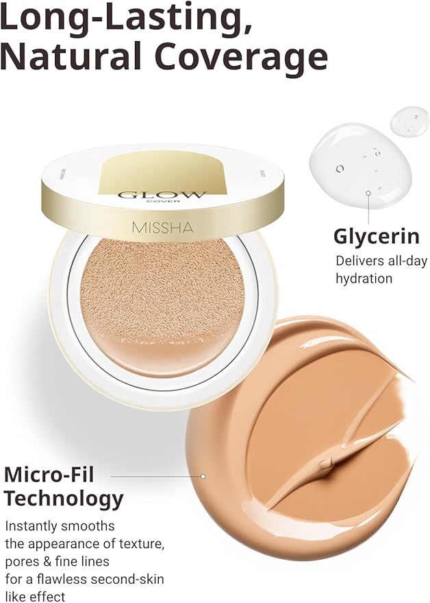 MISSHA Glow Cushion No.25 Warm Beige for Natural Skin Radiant & Moisturizing Skin with Buildable Coverage-VivaGrace Women