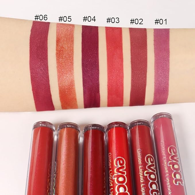 evpct 6Pcs Diamond Lip Gloss Matte to Glitter Liquid Lipstick Waterproof, Metallic Metal Shimmer Liquid Diamond Glitter Sparkle Sparkling Lipstick Lip Gloss Sets for Women Lips Kit, glitter+lipstick-VivaGrace Women
