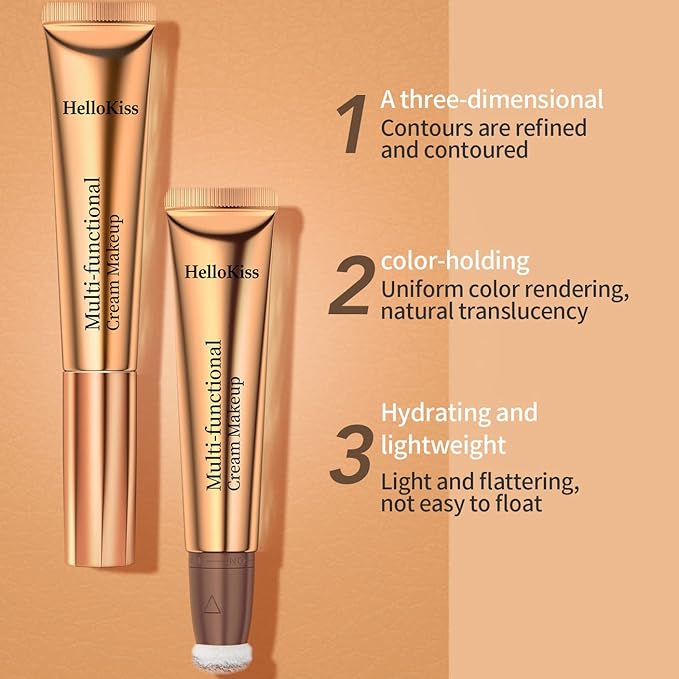 Liquid Contour Beauty Wand, Cream Highlighter Makeup Stick,Smooth Liquid Bronzer Stick with Cushion Applicator, Lightweight Blendable Body Face Shimmer Highlighter Contour Stick, Cruelty-free(02+05)-VivaGrace Women