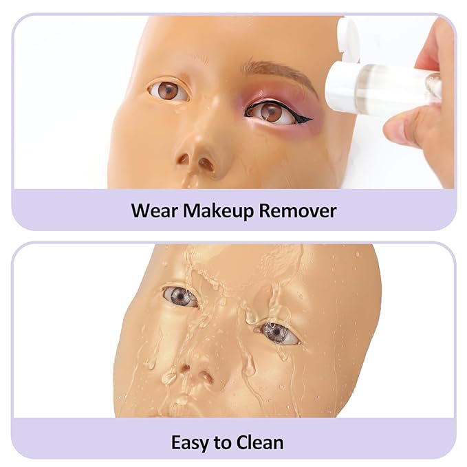 Makeup Practice Face, 2024 Upgrade 5D Makeup Mannequin Face Reusable Silicone Makeup Practice Face Board with Bracket, Come with Makeup remover & Concealer 3 Color & Makeup Bag Brown-VivaGrace Women