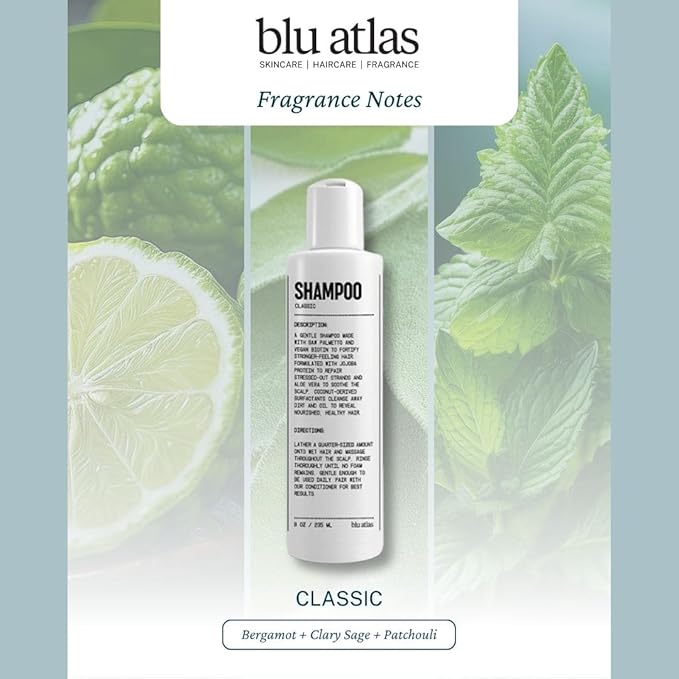 Blu Atlas Men's Natural Shampoo – Organic, Sulfate-Free, Paraben-Free – Deep Cleansing & Hydrating – Classic Scent (Bergamot, Sage, Patchouli) – Made in America– 8 oz-VivaGrace Women