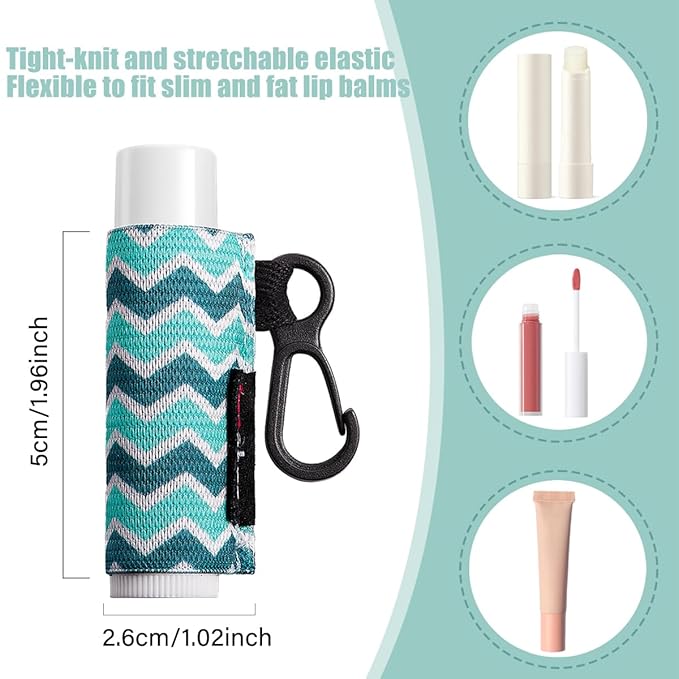 3PCS Lip Balm Holder Sleeves Chapstick Holder Keychain Lip Gloss Holder Keychain Elastic Sleeves (Black/light blue strip/dark blue strip)-VivaGrace Women