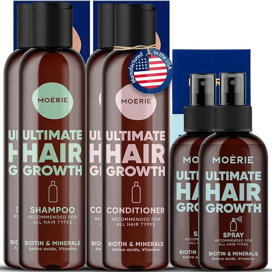 Moerie Mineral Shampoo and Conditioner Plus Hair Growth Spray Set – Ultimate Hair Care Pack – For Longer, Thicker, Fuller Hair - Volumizing Hair Care Products – Paraben & Silicone Free - Double Set-VivaGrace Women