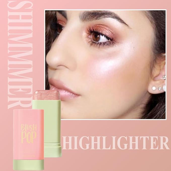 Blush Stick, Cream Blush Stick for Cheeks & Lips, Blendable Long-Lasting Multi-Use Contour Stick & Highlighter Makeup (#4 HIGHLIGHT)-VivaGrace Women