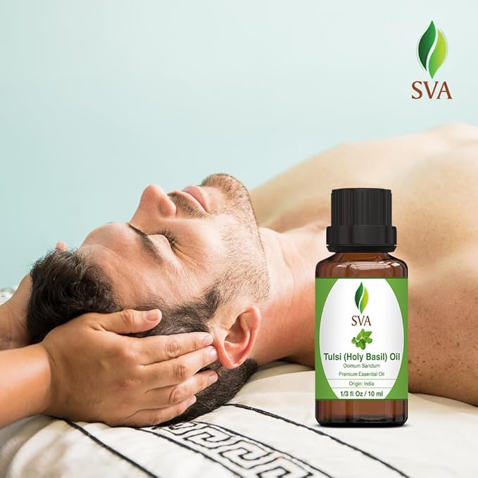 SVA Holy Tulsi Essential Oil – 1/3 Fl Oz – 100% Natural Tulsi Oil - for Diffuser, Hair Care, Face, Skin Care, Aromatherapy, Scalp and Body Massage, Soap and Candle Making-VivaGrace Women