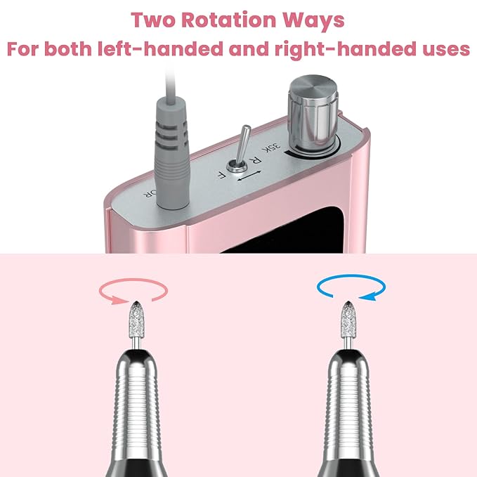 Delanie Professional Nail Drill High Torque 35000 RPM Rechargeable Portable Electric Nail File Filer for Acrylic Gel with Cuticle Bits, Salon Manicure Tool, Rose Gold-VivaGrace Women